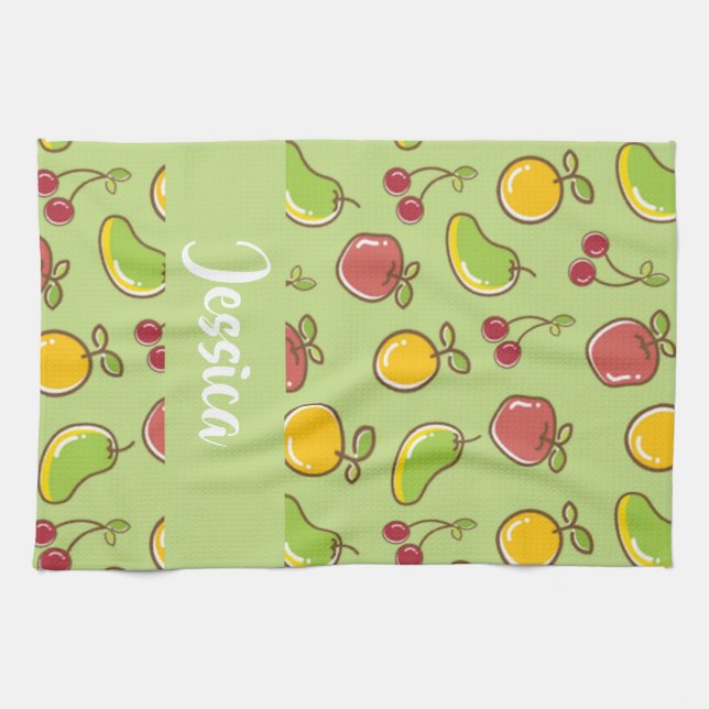 Paño De Cocina Patrón verde de frutas frescas de verano (Horizontal)