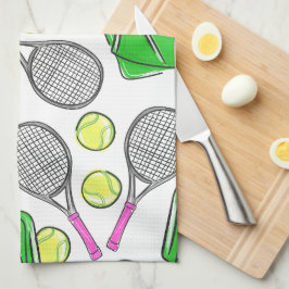 Paño De Cocina Patrón verde de raqueta de tenis rosado