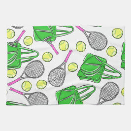 Paño De Cocina Patrón verde de raqueta de tenis rosado