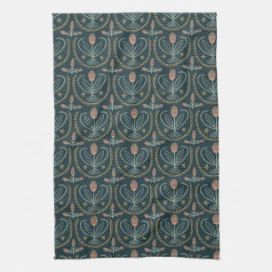 Paño De Cocina Patrón verde oscuro de mosaico de flores de lucile
