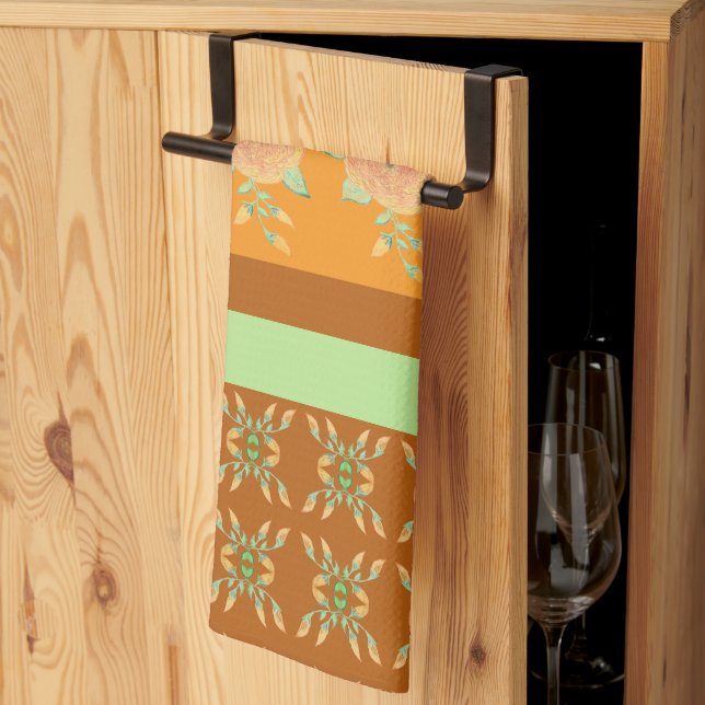 Paño De Cocina Patrón verde turquesa dorado (Pliegue de tercios)