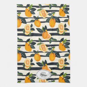 Paño De Cocina Patrón vibrante de cítricos con hojas verdes (5)