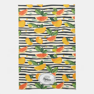 Paño De Cocina Patrón vibrante de cítricos con hojas verdes (6)