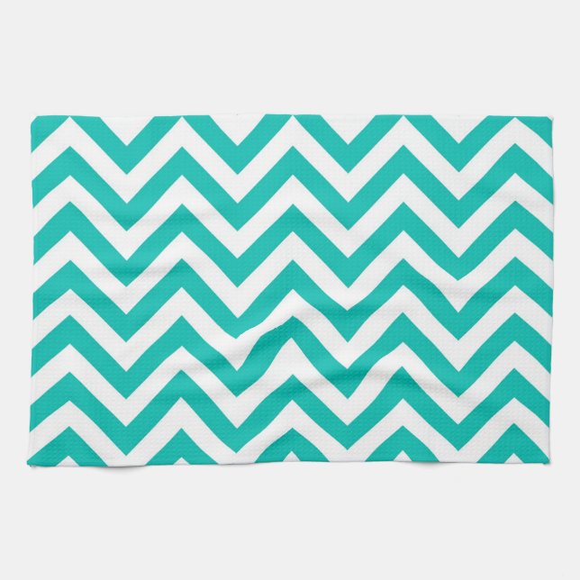 Paño De Cocina Patrón ZigZag Chevron grande verde azulado y blanc (Horizontal)