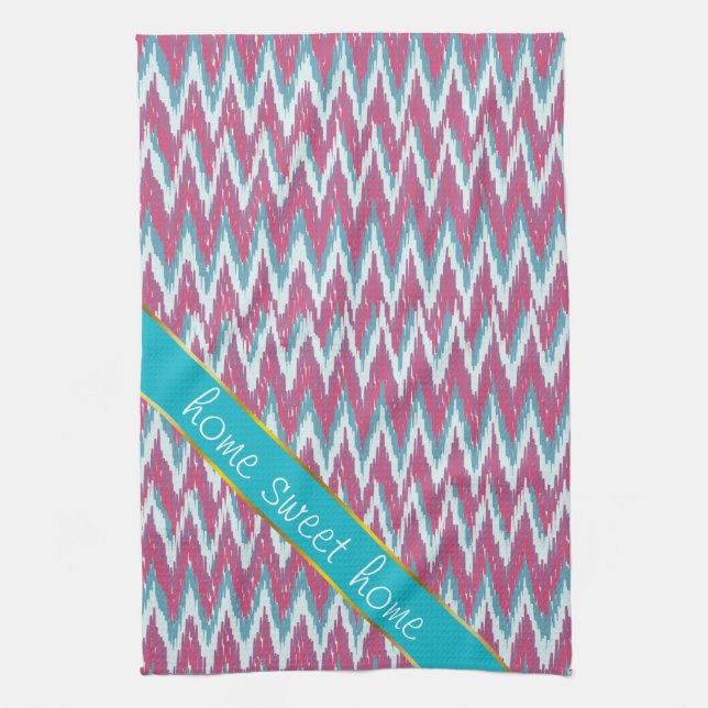 Paño De Cocina Patrón ZigZag de arándanos y Verde azulados (Vertical)