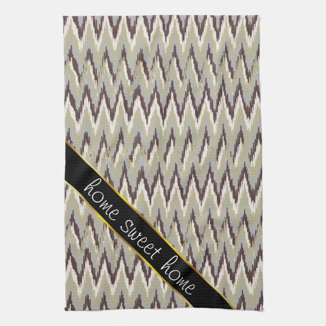 Paño De Cocina Patrón ZigZag de café y salvia (Vertical)