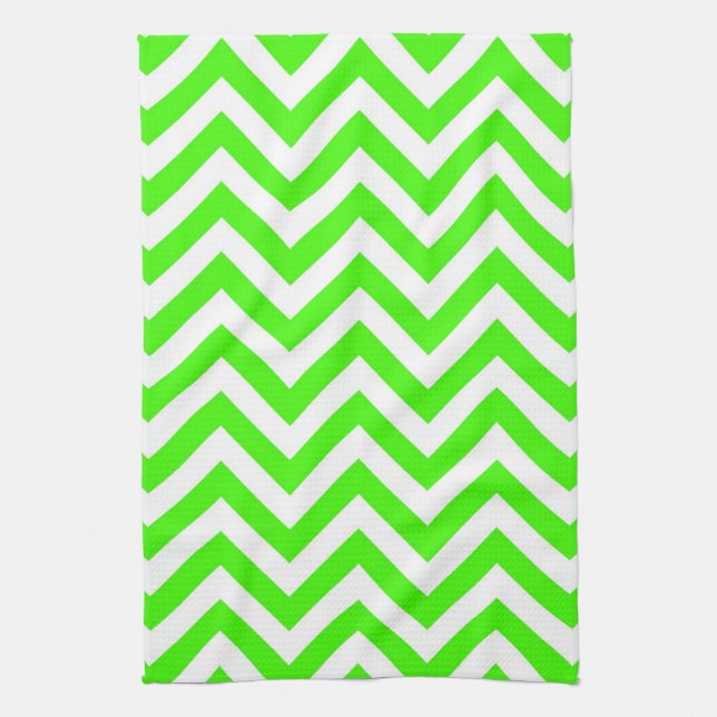 Paño De Cocina Patrón ZigZag de Chevron grande y verde limón (Vertical)