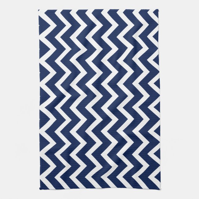 Paño De Cocina Patrón Zigzag de la corona azul y blanca de la mar (Vertical)