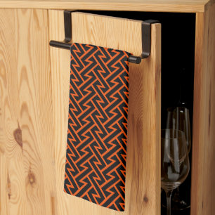 Paño De Cocina Patrón Zigzag Naranja geométrico moderno y negro