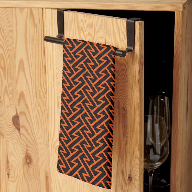 Paño De Cocina Patrón Zigzag Naranja geométrico moderno y negro (Pliegue de tercios)