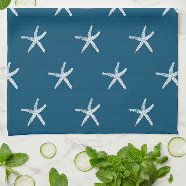 Paño De Cocina Patrones de estepas blancas de Personalizado azul  (Doblado)