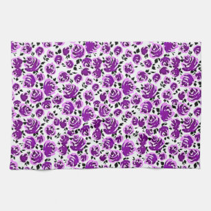 Paño De Cocina Patrones de rosas violetas blancas lindas