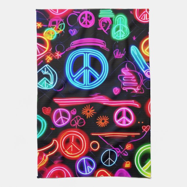 Paño De Cocina Patrones de símbolos de Neon Peace (Vertical)