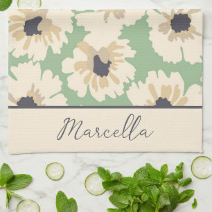 Paño De Cocina Patrones florales neutrales y de menta personaliza