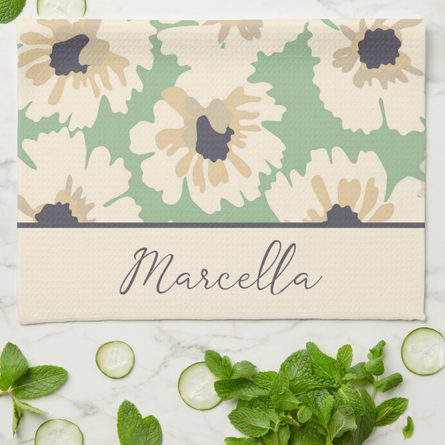 Paño De Cocina Patrones florales neutrales y de menta personaliza (Doblado)