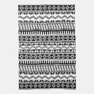 Paño De Cocina Patrones geométricos de blanco y negro del suroest
