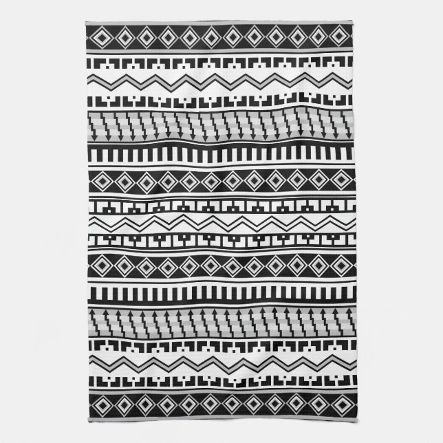 Paño De Cocina Patrones geométricos de blanco y negro del suroest (Vertical)