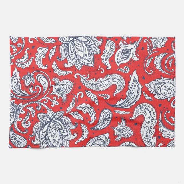 Paño De Cocina Patrones rojos de flores de época (Horizontal)