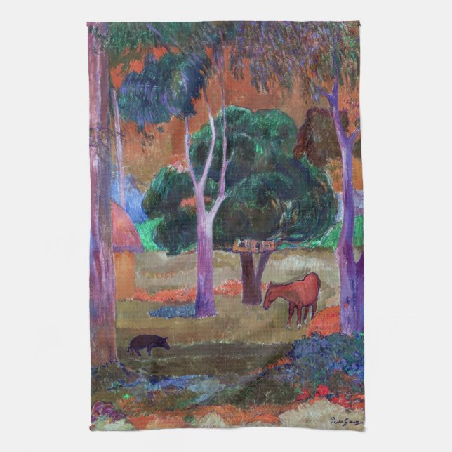 Paño De Cocina Paul Gauguin - Paisaje con cerdo y caballo (Vertical)
