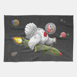 Paño De Cocina Pavo cohete en el espacio exterior