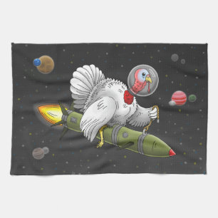 Paño De Cocina Pavo cohete en el espacio exterior