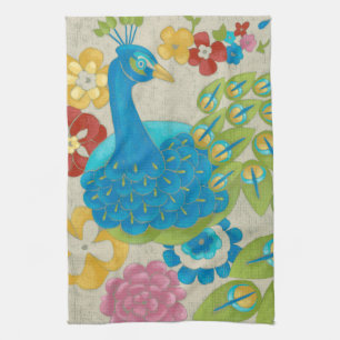 Paño De Cocina Pavo de paz y flores coloridas