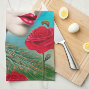 Paño De Cocina Pavo real abstracto de labios rojos y rosas  