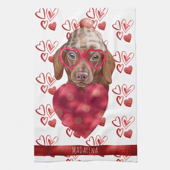 Paño De Cocina Paws Dog Lover Valentine Gift Brown Dachshund (Vertical)