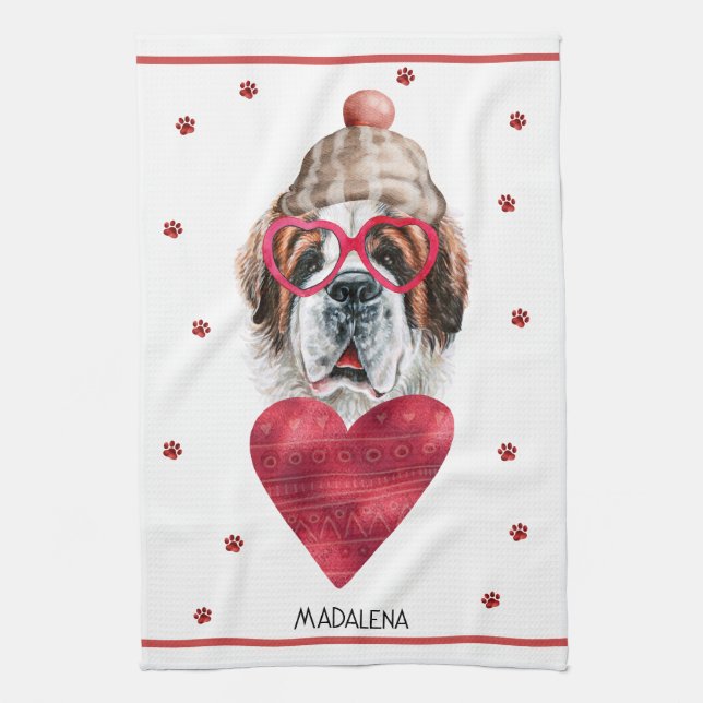 Paño De Cocina Paws Dog Lover Valentine Gift Saint Bernard (Vertical)