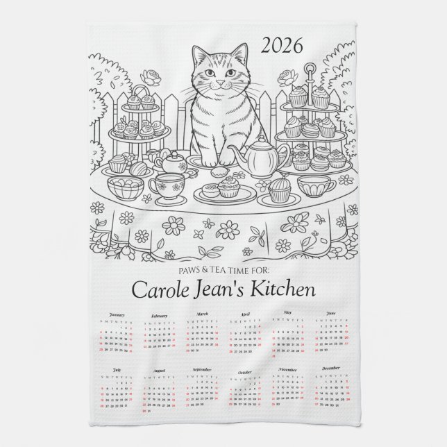 Paño De Cocina Paws & Tea Time Kitchen Tea Towels 2026 Calendar (Vertical)