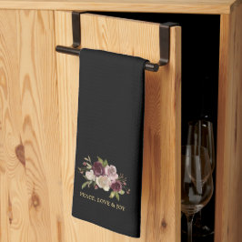 Paño De Cocina Peace Love and Joy Winter Bouquet Black Holiday