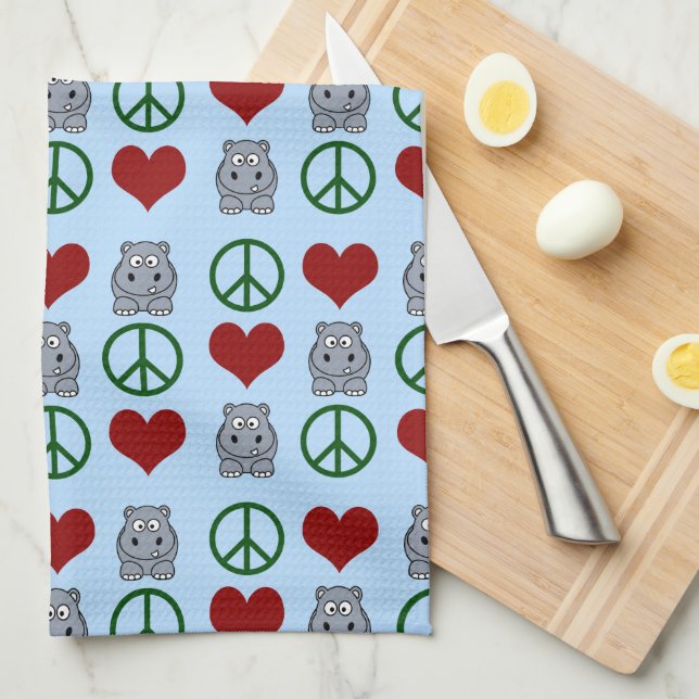 Paño De Cocina Peace Love Hippos Cute Hippo Pattern (Doblado Cuarto)