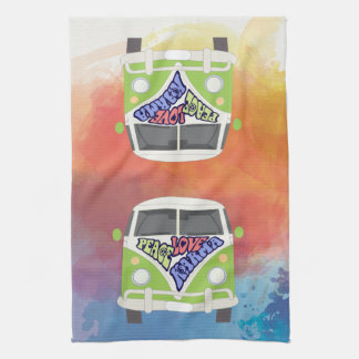 Paño De Cocina Peace Love Karma hippie rainbow acuarela van
