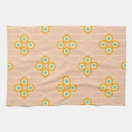 Paño De Cocina Peach background hexagonal floral pattern
