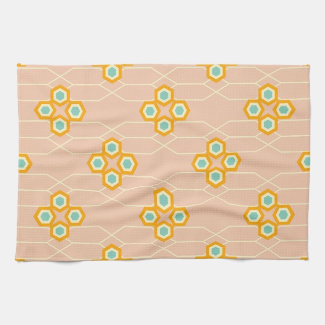 Paño De Cocina Peach background hexagonal floral pattern  (Horizontal)