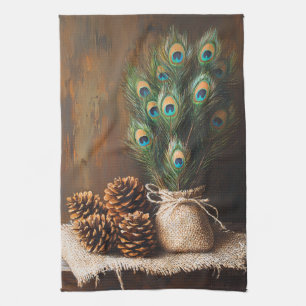 Paño De Cocina Peacock de vida aún contiene pinecones