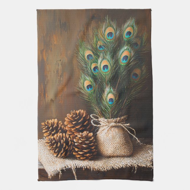 Paño De Cocina Peacock de vida aún contiene pinecones (Vertical)