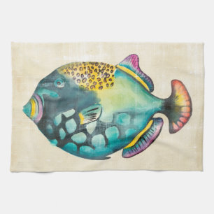 Paño De Cocina Peces acuarios azules y morados