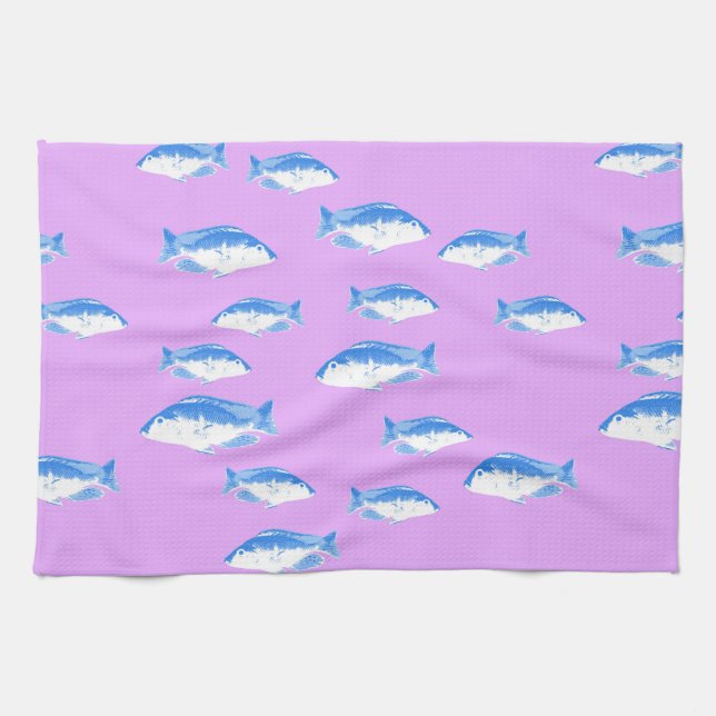 Paño De Cocina Peces azules en lila (Horizontal)