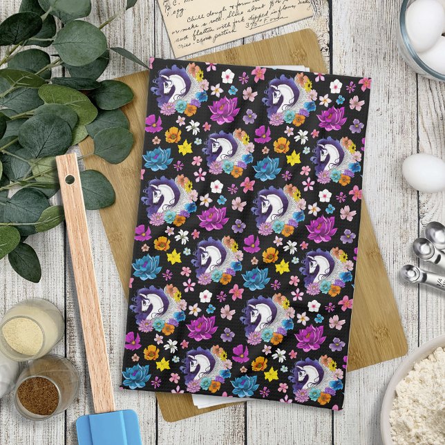 Paño De Cocina Pegasus Floral Negro (Subido por el creador)