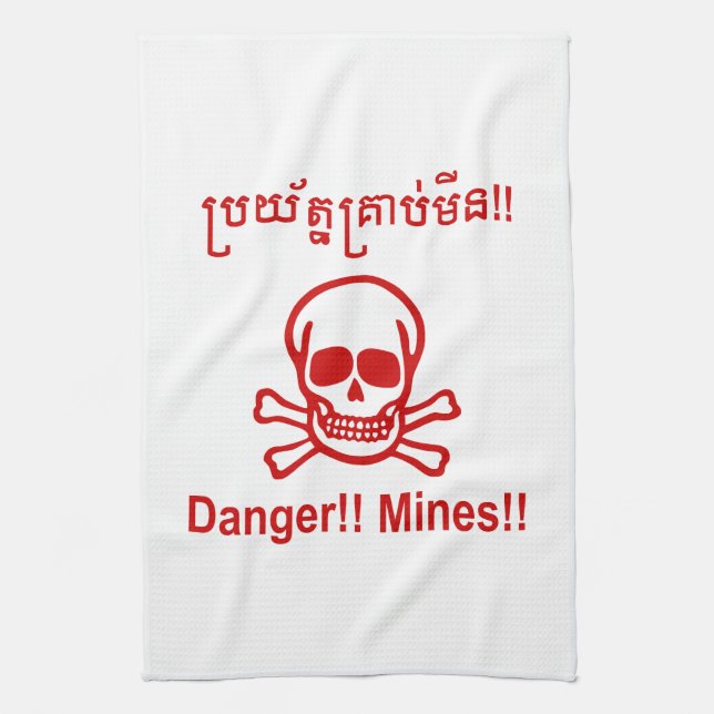 Paño De Cocina ¡¡Peligro!! ¡Minas! ☠ de Rótulo camboyano ☠ (Vertical)