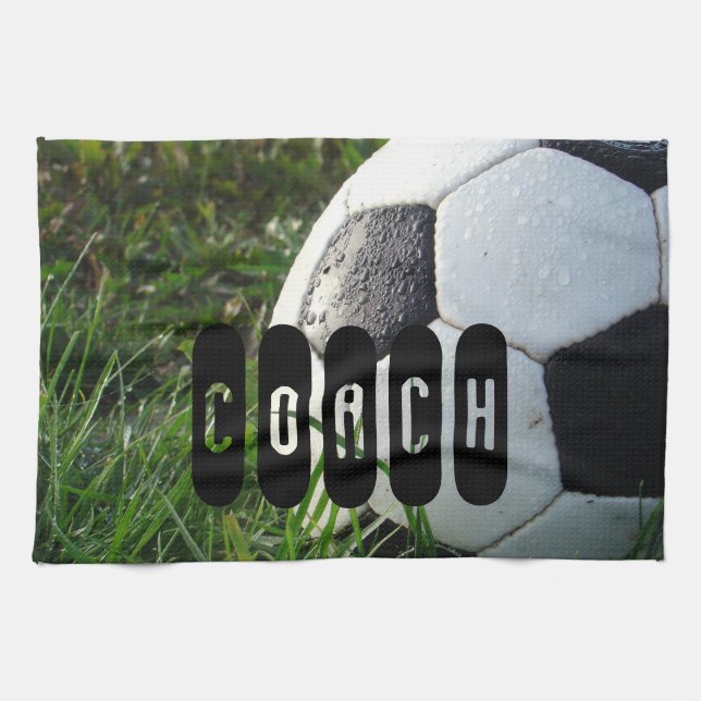 Paño De Cocina Pelota de fútbol negra y blanca en verde (Horizontal)