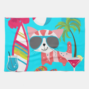 Paño De Cocina Pelota de playa linda de las gafas de sol del gato