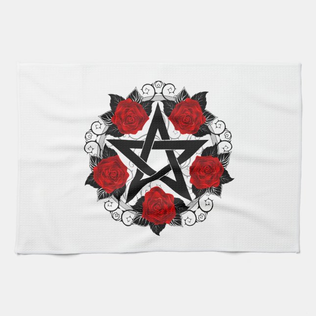 Paño De Cocina Pentagram con rosas rojas (Horizontal)