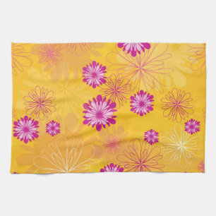 Paño De Cocina Peonías Purpúreas Flores Amarillas Jardín Floral F