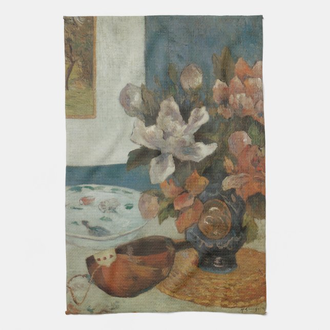 Paño De Cocina Peonies chinos y Mandolin por Paul Gauguin (Vertical)