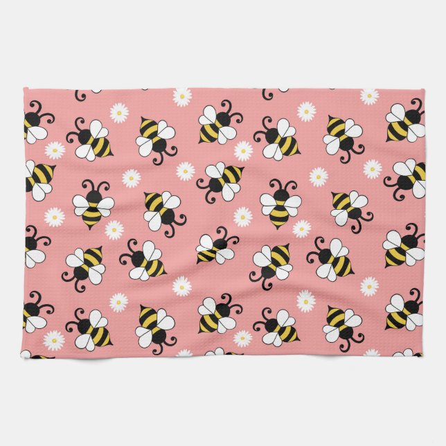 Paño De Cocina Pequeñas abejas y flores de margarita (Horizontal)