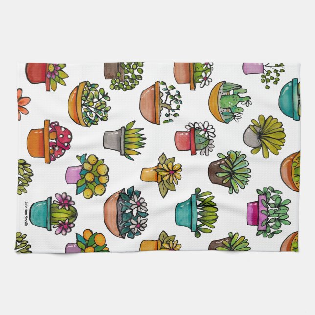 Paño De Cocina Pequeñas Plantas en Macetas (Horizontal)