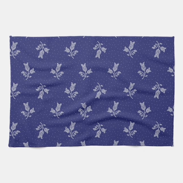 Paño De Cocina Pequeños Harebells - Arte popular de tinte azul hú (Horizontal)