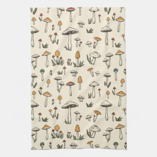 Paño De Cocina Pequeños hongos forestales sobre un fondo beige